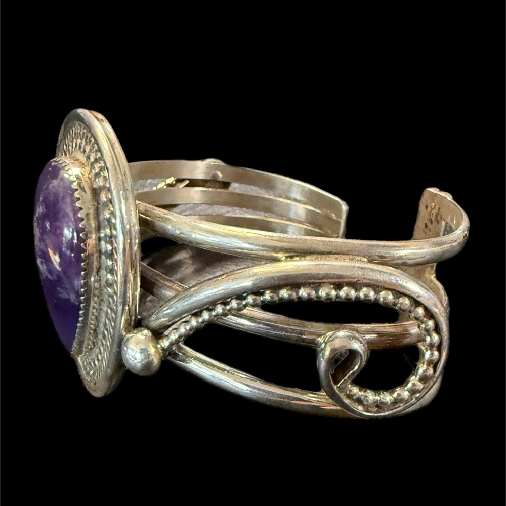 New 💜 Sterling Navajo Amethyst Cuff Bracelet Signed Native American - Picture 4 of 7